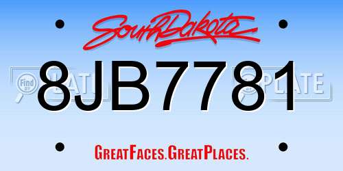 8JB7781 South Dakota License Plate