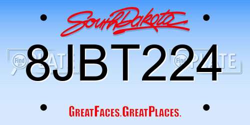 8JBT224 South Dakota License Plate