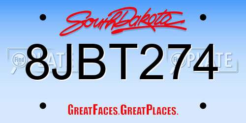 8JBT274 South Dakota License Plate