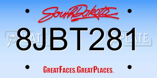 8JBT281 South Dakota License Plate