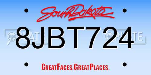 8JBT724 South Dakota License Plate
