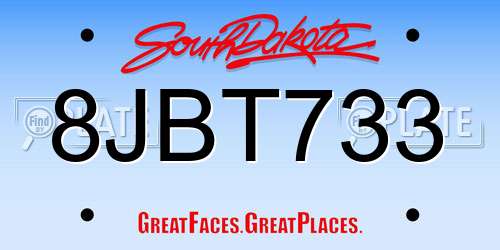 8JBT733 South Dakota License Plate