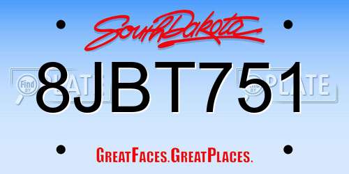 8JBT751 South Dakota License Plate