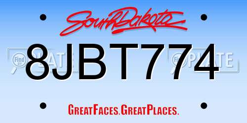 8JBT774 South Dakota License Plate
