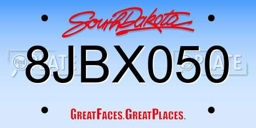 8JBX050 South Dakota License Plate