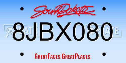 8JBX080 South Dakota License Plate
