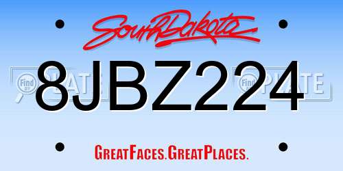 8JBZ224 South Dakota License Plate