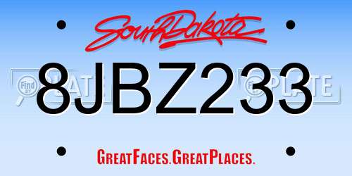 8JBZ233 South Dakota License Plate