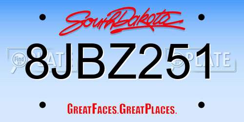 8JBZ251 South Dakota License Plate