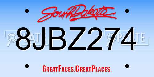 8JBZ274 South Dakota License Plate
