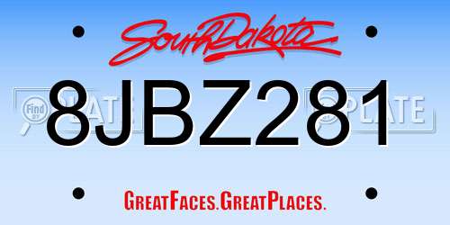 8JBZ281 South Dakota License Plate