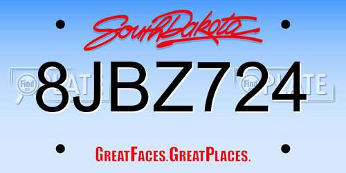 8JBZ724 South Dakota License Plate