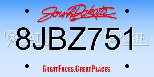 8JBZ751 South Dakota License Plate
