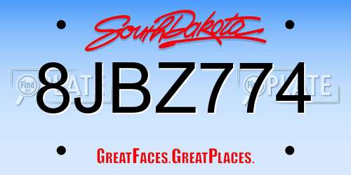 8JBZ774 South Dakota License Plate