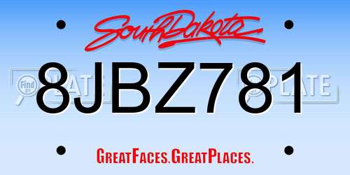 8JBZ781 South Dakota License Plate