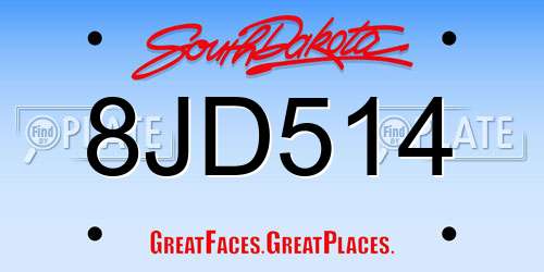 8JD514 South Dakota License Plate