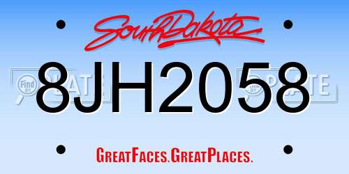 8JH2058 South Dakota License Plate