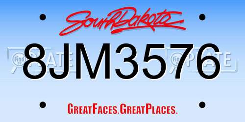 8JM3576 South Dakota License Plate
