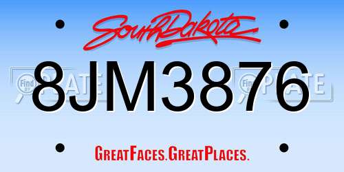 8JM3876 South Dakota License Plate