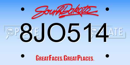 8JO514 South Dakota License Plate