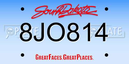8JO814 South Dakota License Plate