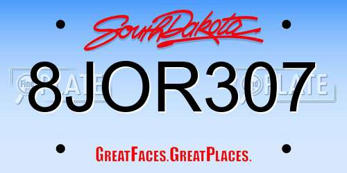 8JOR307 South Dakota License Plate