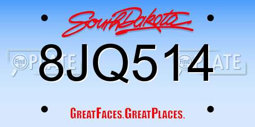 8JQ514 South Dakota License Plate