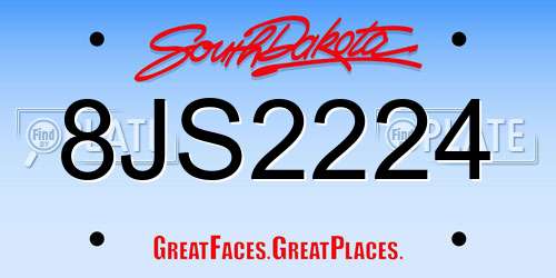 8JS2224 South Dakota License Plate