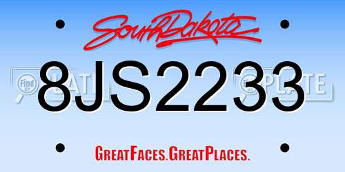8JS2233 South Dakota License Plate