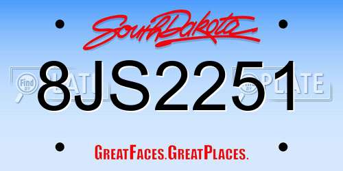 8JS2251 South Dakota License Plate