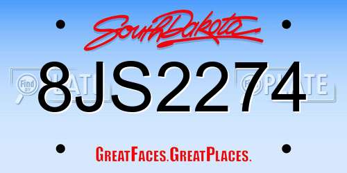 8JS2274 South Dakota License Plate
