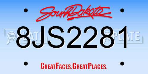 8JS2281 South Dakota License Plate