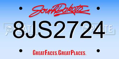 8JS2724 South Dakota License Plate