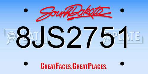 8JS2751 South Dakota License Plate