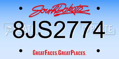 8JS2774 South Dakota License Plate