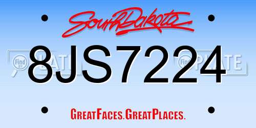8JS7224 South Dakota License Plate