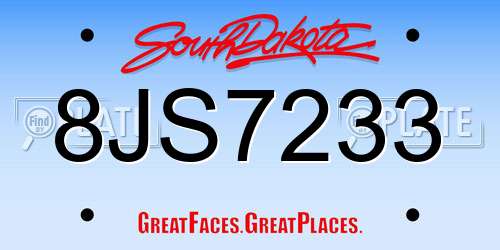 8JS7233 South Dakota License Plate