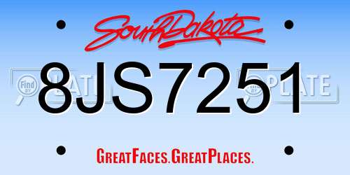 8JS7251 South Dakota License Plate