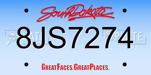 8JS7274 South Dakota License Plate
