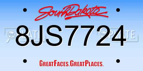 8JS7724 South Dakota License Plate