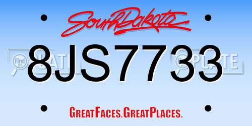 8JS7733 South Dakota License Plate
