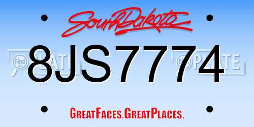 8JS7774 South Dakota License Plate