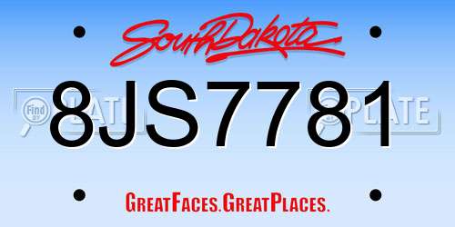 8JS7781 South Dakota License Plate