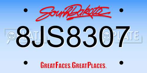 8JS8307 South Dakota License Plate