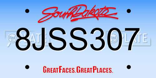8JSS307 South Dakota License Plate