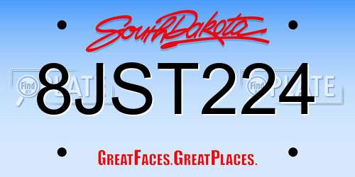 8JST224 South Dakota License Plate