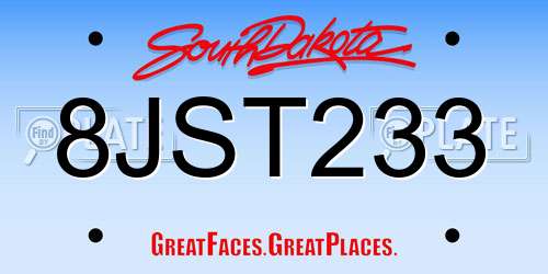 8JST233 South Dakota License Plate