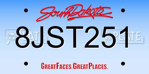 8JST251 South Dakota License Plate