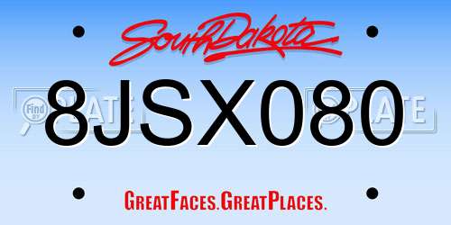 8JSX080 South Dakota License Plate