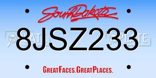 8JSZ233 South Dakota License Plate